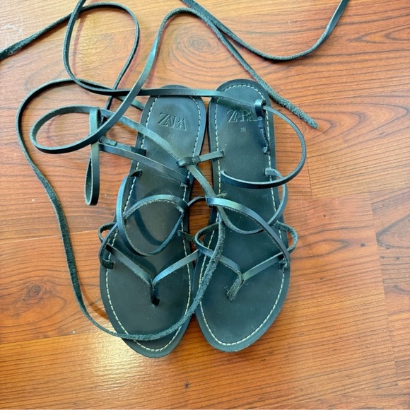 Zara Lace Up Tied Leather Sandals - Picture 8 of 8